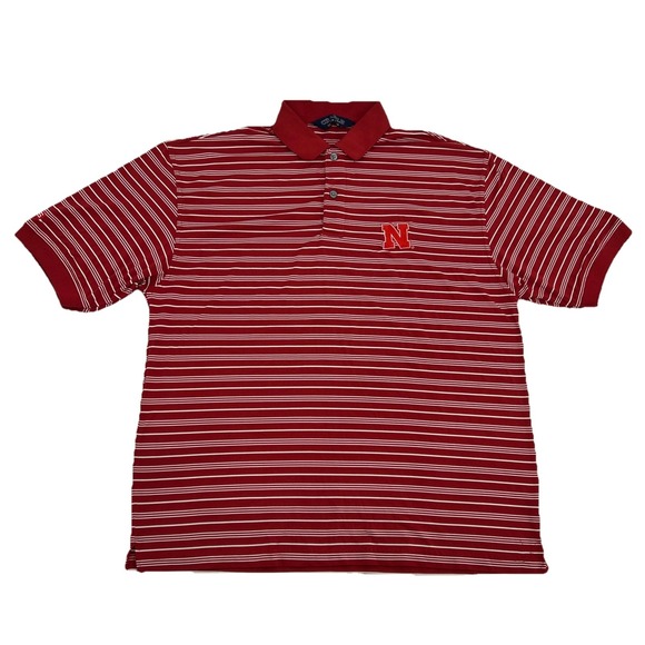 Nebraska Cornhuskers Shirt Men's L Red White Stripes Crable Short Sleeve Polo - Picture 1 of 9